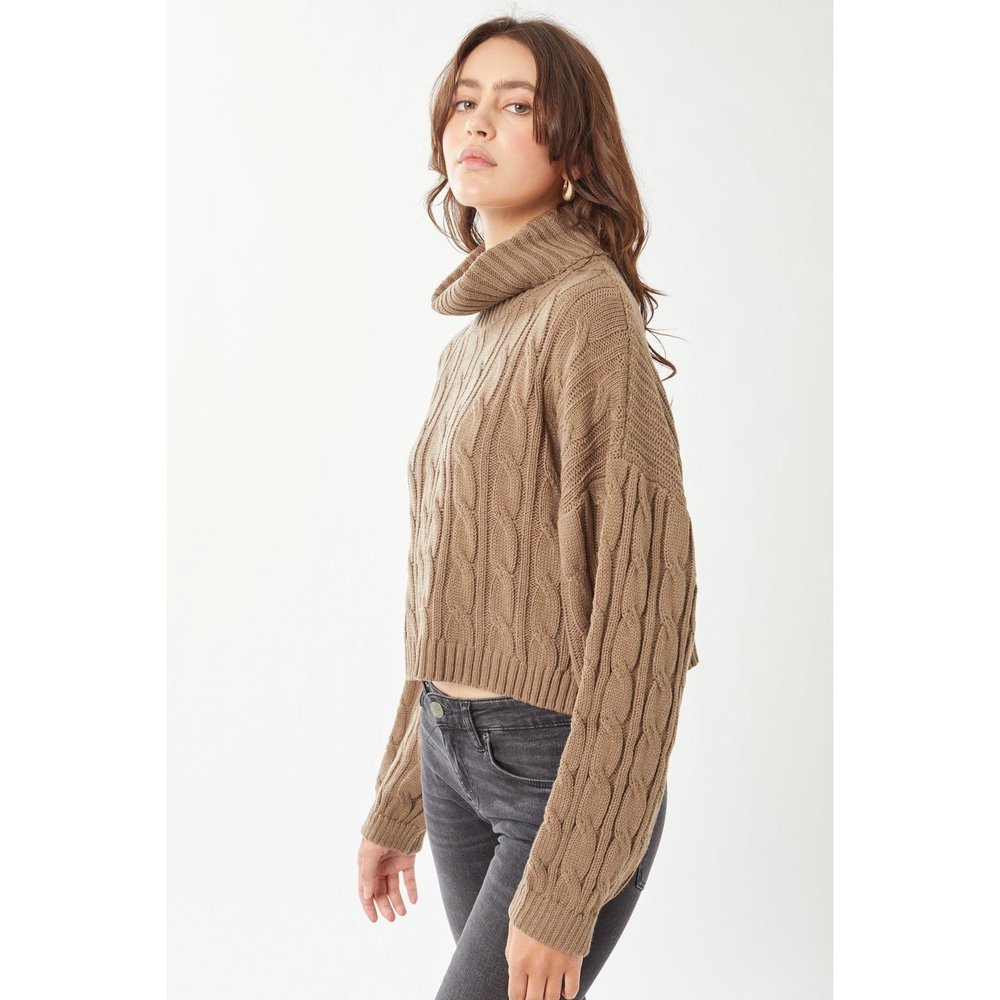 Turtle Neck Loose Fit Cable Knit Sweater - Picture 3 of 8